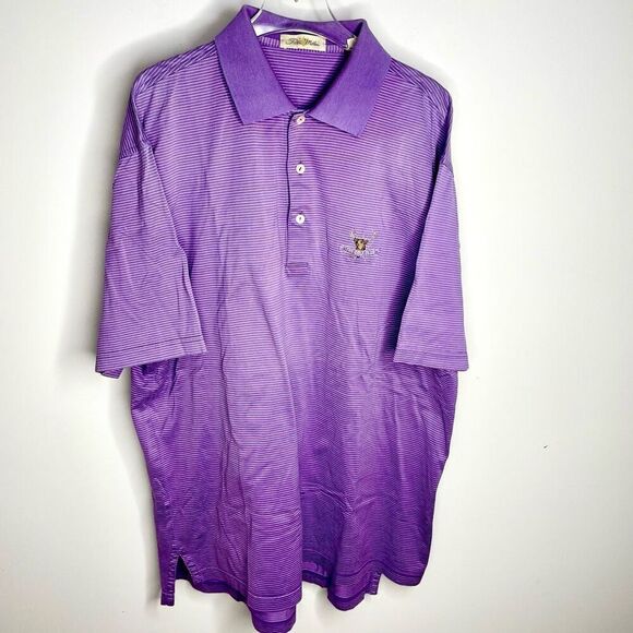 Peter Millar Polo‎ Shirt Men Medium M Purple Preppy Striped Golf Club Duck 1987 - Picture 7 of 7